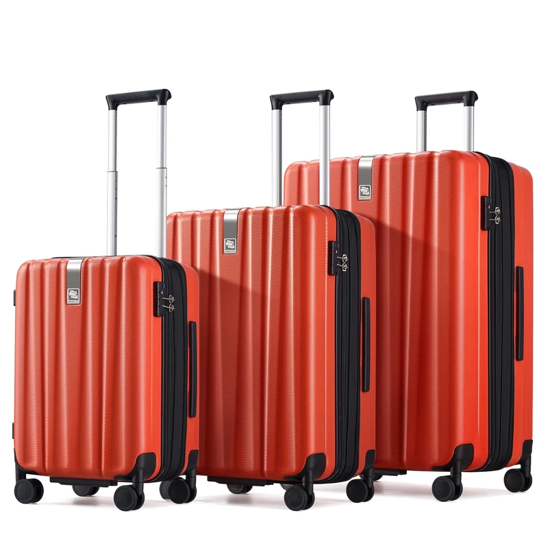 Hanke Underseat Carry On Luggage Suitcase with Wheels 14in 16in 20in 24in 29in Spinner TSA Luggage Lighweight PC Hardside Rolling Suitcases Travel Bag, Orange, Checked-Large 29-Inch