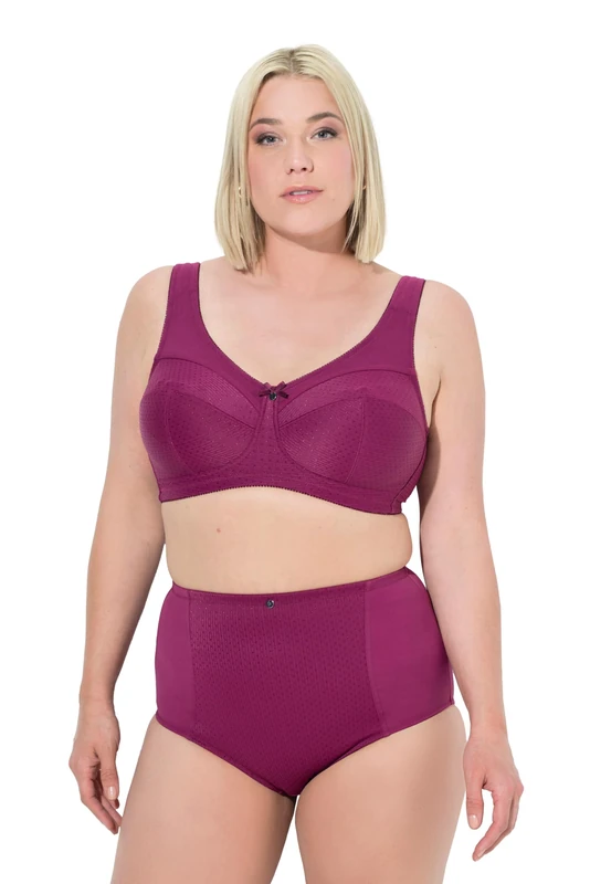 Ulla Popken Womenswear Plus Size Curvy Jacquard Dot Wirefree Kelly Fit Support Bra Fuchsia Pink 120G 801187824-120G