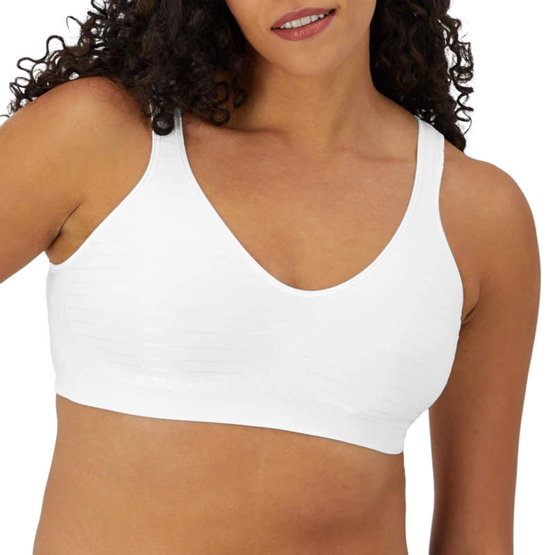 Bali Women's Wireless, Comfort Revolution Seamless Bra, ComfortFlex Fit, Moisture-Wicking, White Stripe, S