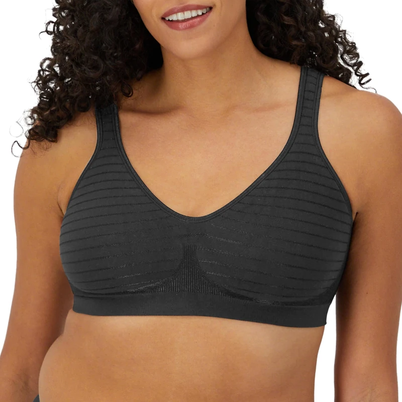 Bali Women's Wireless, Comfort Revolution Seamless, ComfortFlex Fit, T-Shirt Bra, Black Stripe, S
