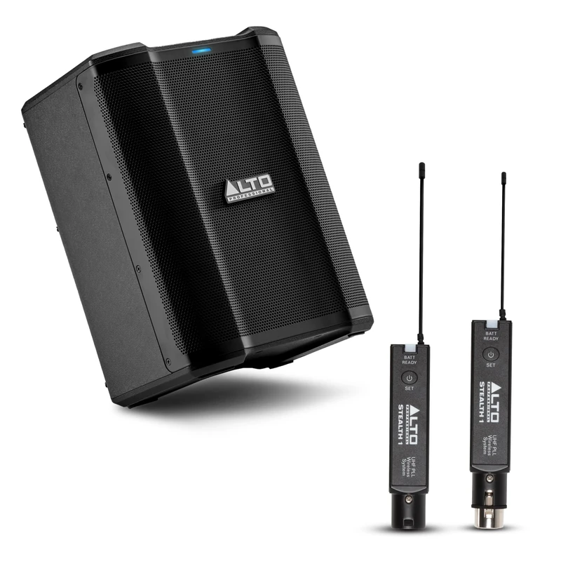 ALTO Busker 200W Portable PA Speaker System Bundle with Stealth 1 XLR Transmitter and Receiver for Live Performance, Events, Karaoke, Presentations