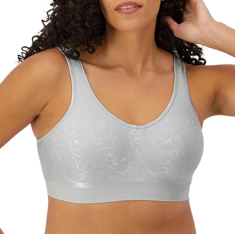 Bali Women's Comfort Revolution Wireless Bra, ComfortFlex Fit Full-Coverage Bra, DF3488, Crystal Grey Swirl, XL