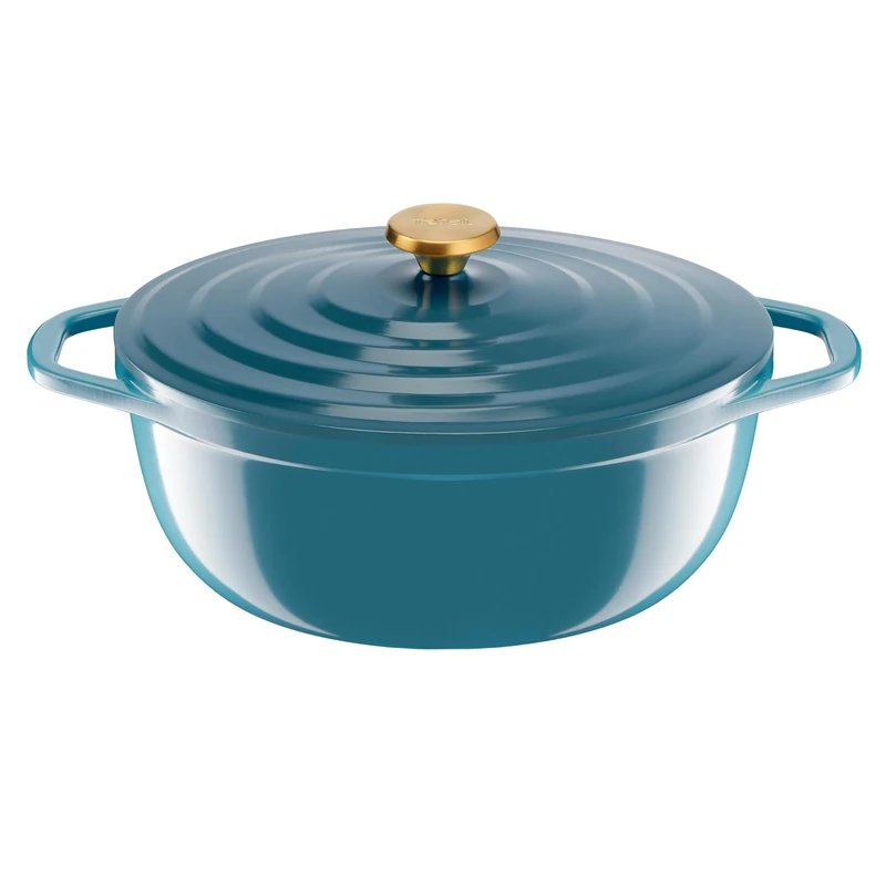 Tefal Air Cast Iron Casserole Dish Oval 30 cm Cast Aluminium Lightweight Easy Clean Safe Ceramic Coating Condensing Lid Oven Safe Induction E2708904