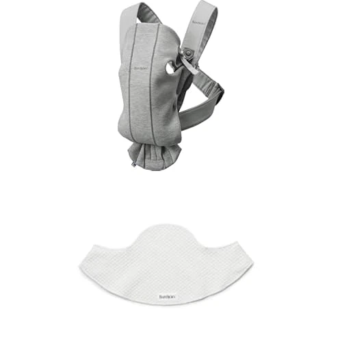Bundle of BabyBjörn Baby Carrier Mini, 3D Jersey, Light Grey + Bib for Baby Carrier, 2-Pack, White