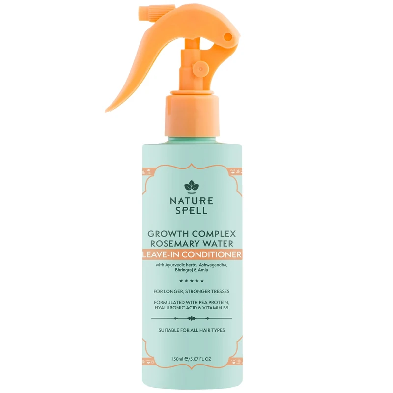 Nature Spell Rosemary Water Leave-in Conditioner, Promotes Hair Growth, Heat Protection for Hair, Detangling, Smoothes & Adds Shine, Vegan, 150ml