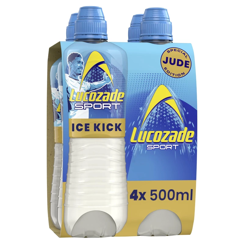 Lucozade Sport Ice Kick, Jude Bellingham Edition, 4x500ml, Isotonic sports drink with electrolytes and vitamin B3 | Still | Bursting with flavour