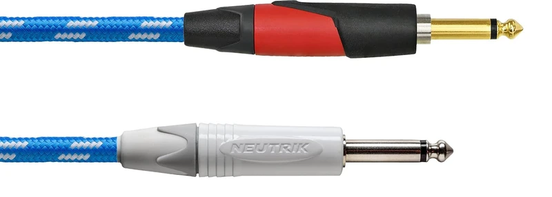 CORDIAL - CXI6PP-SKY-SILENT - Silent Guitar Cable Tweed Blue 6 m, NEUTRIK Plug 6.35 mm with Silent - Textile Sheathing White/Blue, Peak