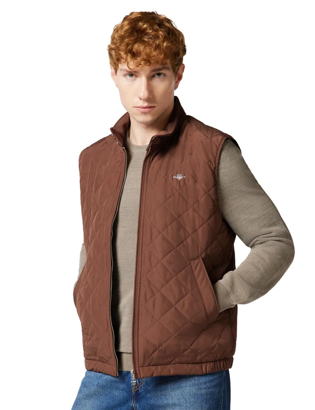 GANT Quilted Windcheater Vest - Mahogany Brown, Size M