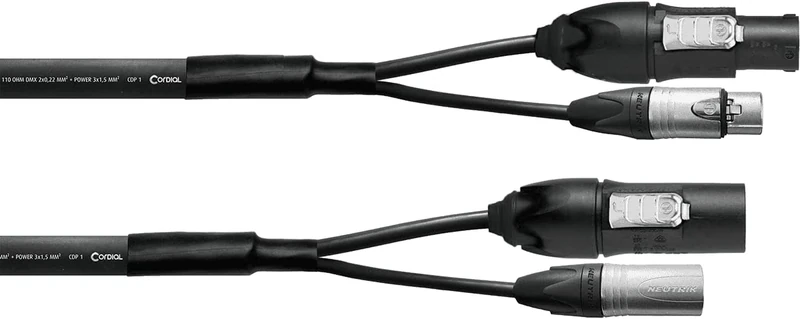 CORDIAL - ELC CPH1.5-DMX1-PWR1-T1 - DMX cable XLR 3-pin + Powercon True1-1.5 m, plug NAC3 f/m X W TOP L + XLR NC3 XX f/m - 1.50 mm²