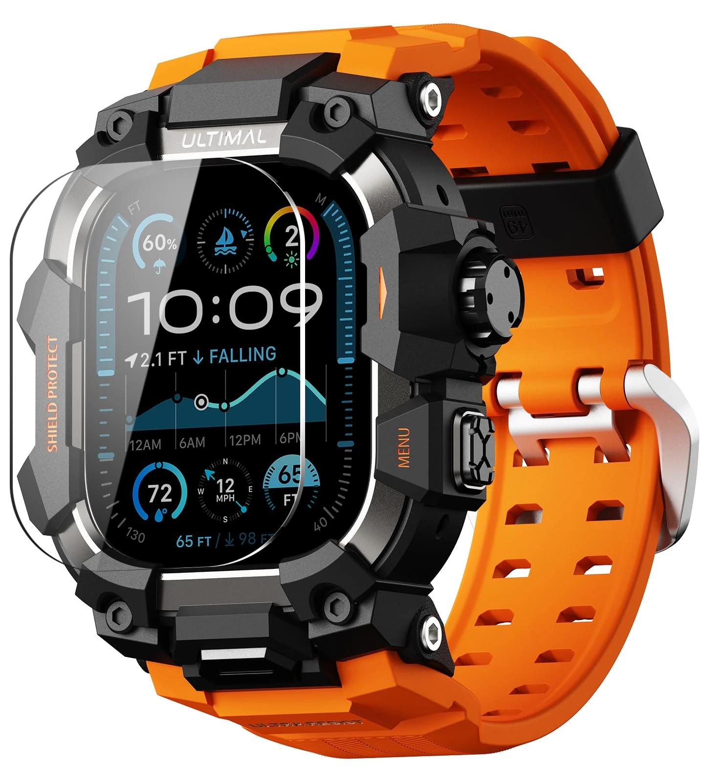 ULTIMAL Rugged Case with Band for Apple Watch Ulltra 3/ Ultra 2/ Ultra, Compatible with Apple Watch Straps 49mm, Enhanced Military Grade Shockproof Bumper Cover for iWatch Strap Men (49mm, Orange)