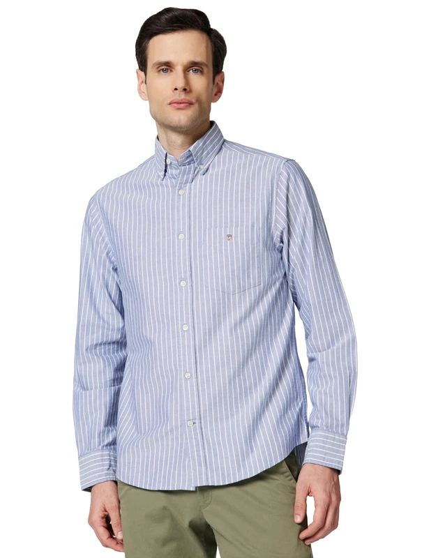 GANT Men's Reg Classic Oxford Stripe Shirt, College Blue, M