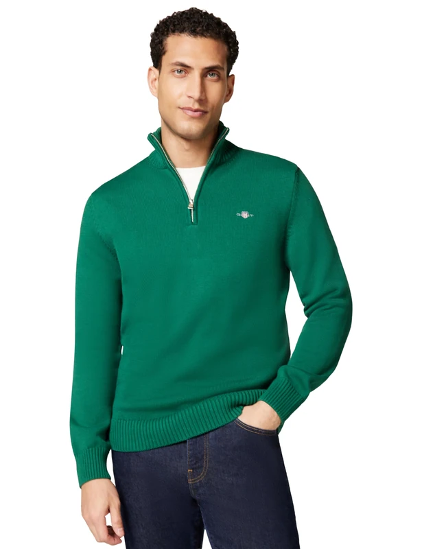GANT Casual Cotton Half Zip, Deep forest green, M