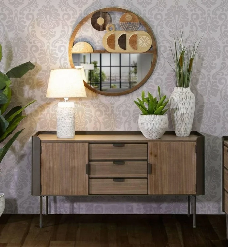 Dmora - Sideboard Bisaccia, Living room buffet, Living room sideboard, Kitchen pantry, 145x47 h76 cm, Gray and Brown