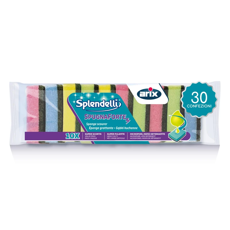 ARIX 300 Coloured Sponges of Splendelli Range Multi-Purpose Sponges for Stubborn Dirt. 30 Packs of 10 Sponges Made in Italy
