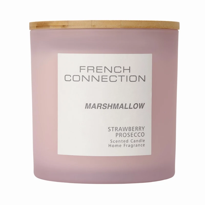 French Connection Pastel Range Scented Container Candle | Shea Butter Wax | Frosted Glass Jar Bamboo Lid | Round Shape | (XL, Marshmallow) - Image 1