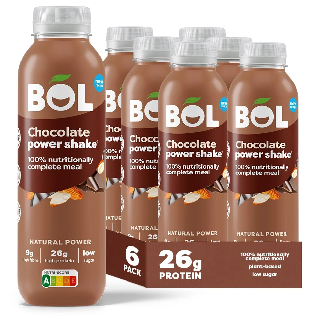BOL Chocolate Power Shake — Ready-to-drink Nutritionally Complete Meal (302kcal) | 26g High Protein Shake Bottle | Low Sugar, Plant-based, Low Calorie Meal Replacement Shakes (410ml x 6 bottles)
