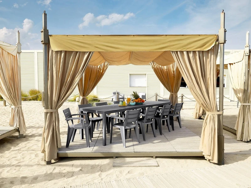 Dmora - Gartentisch Varda, Picknickbasis, Mehrfachposition Garten-Esstisch, Mehrzweck-Außenbank, Made in Italy, 292x86 h74 cm, Anthrazit