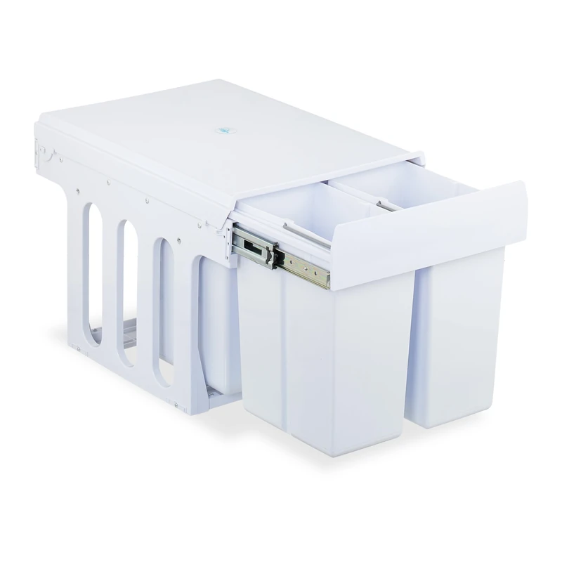 Relaxdays Pull Out Kitchen Bin, 4 Compartments, 4 x 8L, 35.1x34.3x48 cm, for Cupboard, Built-In Rubbish Disposal, White