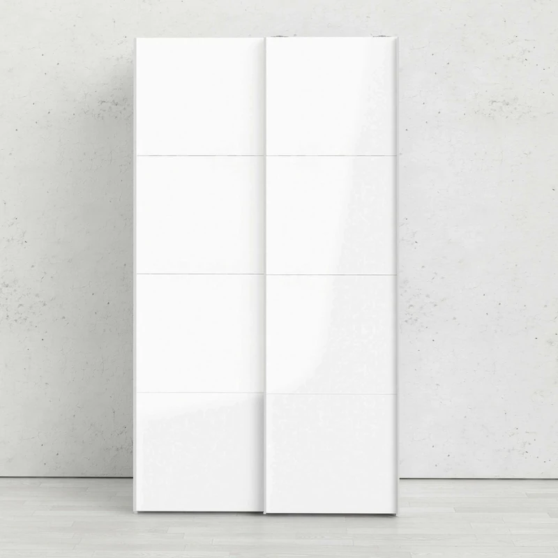 Dmora - Kleiderschrank 2 Türen Clarine, Schlafzimmermöbel, Schrank, Garderobe, 122x62 h220 cm, Glänzendes Weiß