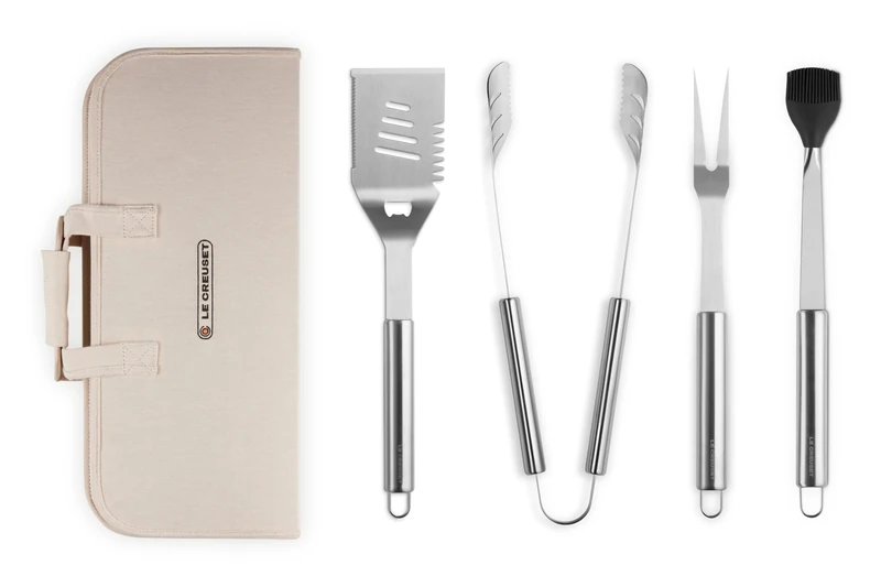 LE CREUSET Set of 4 Stainless Steel BBQ Tools and Carry Bag