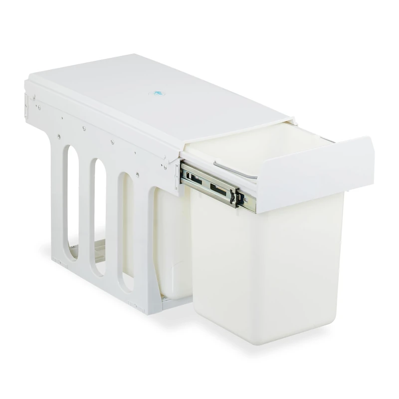 Relaxdays Pull Out Kitchen Bin, 2 Compartments, 2 x 8L, 35.5x25x47 cm, for Cupboard, Built-In Rubbish Disposal, White