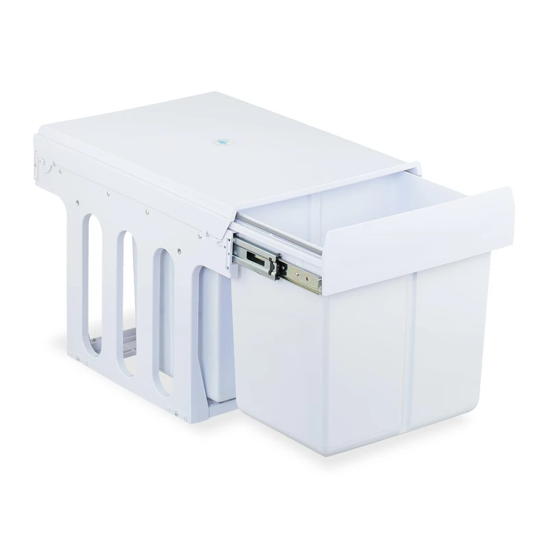 Relaxdays Pull Out Kitchen Bin, 3 Compartments, 15L & 8L, 35.1x34.3x48 cm, Cupboard, Built-In Rubbish Disposal, White