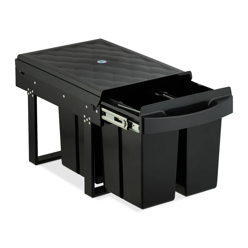 Relaxdays Pull Out Kitchen Bin, 4 Compartments, 4 x 8L, 34.6x34x51.8 cm, Cupboard, Built-In Rubbish Disposal, Black