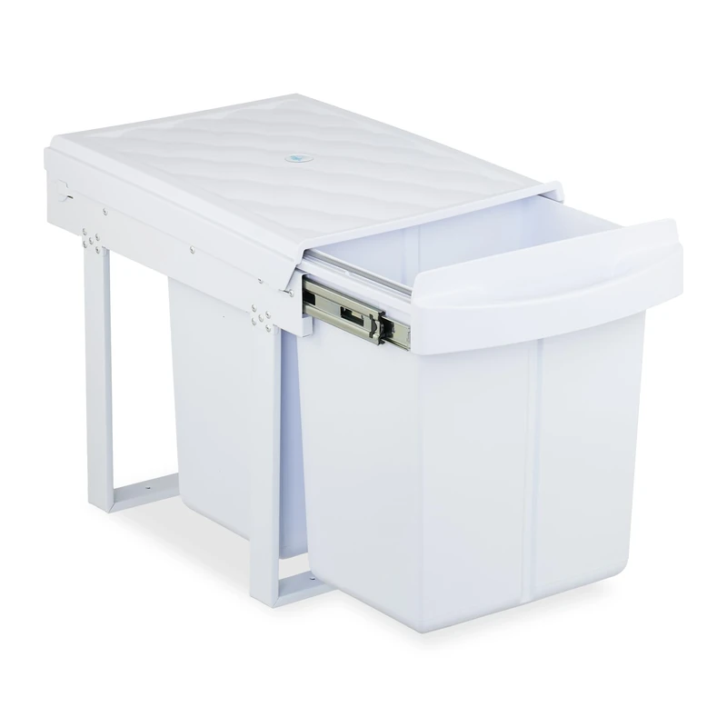 Relaxdays Pull Out Kitchen Bin, 2 Sections, 2 x 20L, 41.3x34x51.8 cm, Undersink, Built-In Rubbish Disposal, White