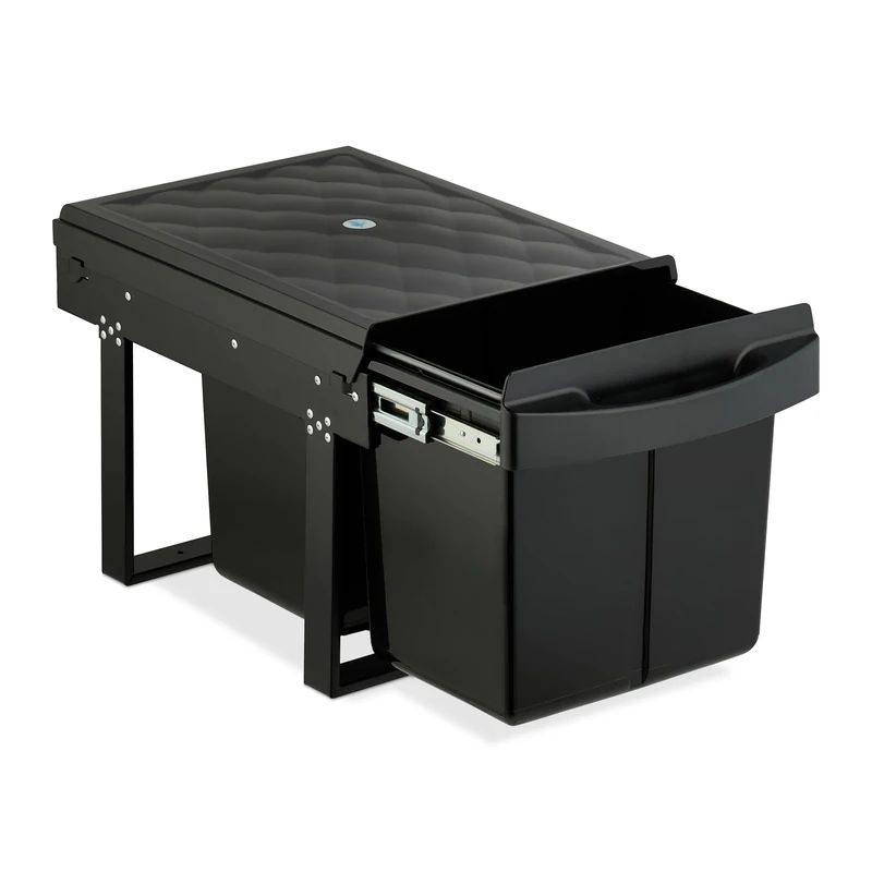 Relaxdays Pull Out Kitchen Bin, 2 Compartments, 2 x 15L, 34.6x34x51.8 cm, Cupboard, Built-In Rubbish Disposal, Black