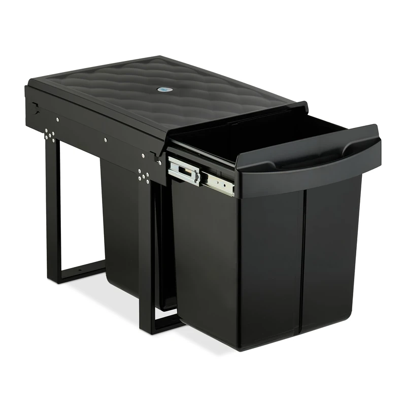 Relaxdays Pull Out Kitchen Bin, 2 Compartments, 2 x 20L, 41.3x34x51.8 cm, Cupboard, Built-In Rubbish Disposal, Black