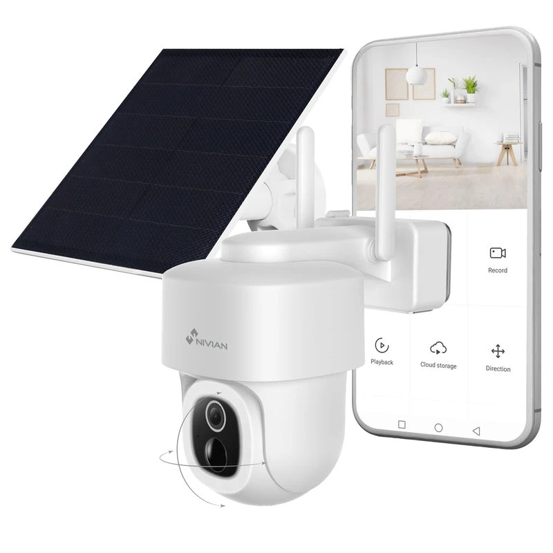 NIVIAN 2.5K Super HD Outdoor WiFi Camera with Battery and Solar Plate | Wireless and Worry Free Security | AI Human Detection, Night Vision, Two-Way Audio, App Control, Alexa/Google