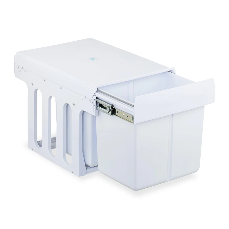 Relaxdays Pull Out Kitchen Bin, 2 Compartments, 2 x 15L, 35.1x34.3x48 cm, for Cupboard, Built-In Rubbish Disposal, White - Image 1