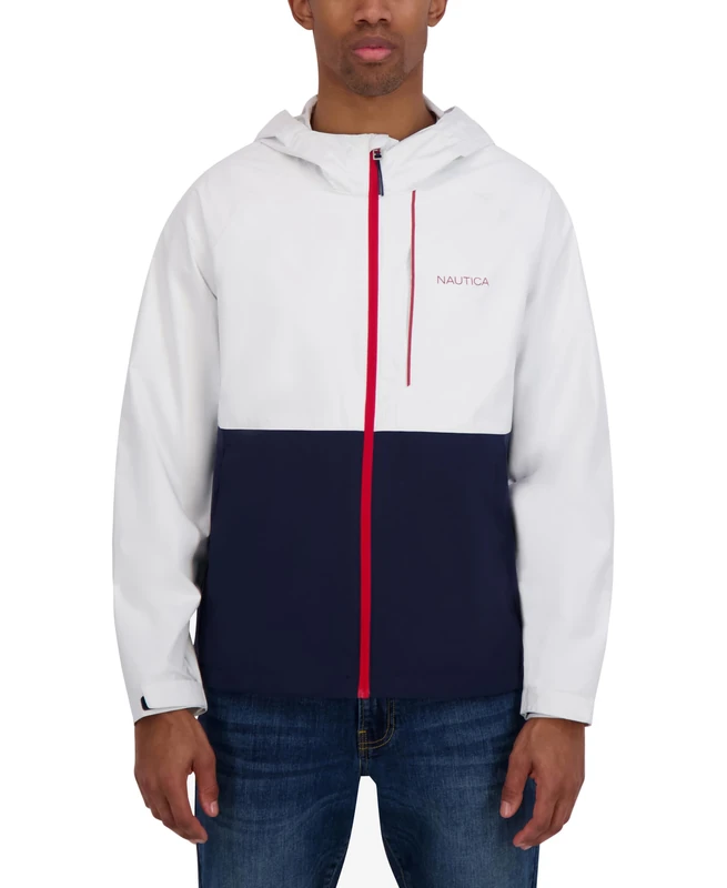 Nautica Men's Lightweight Sailing Jacket – Waterproof & Windproof, Breathable, White/Blue, L - Image 1