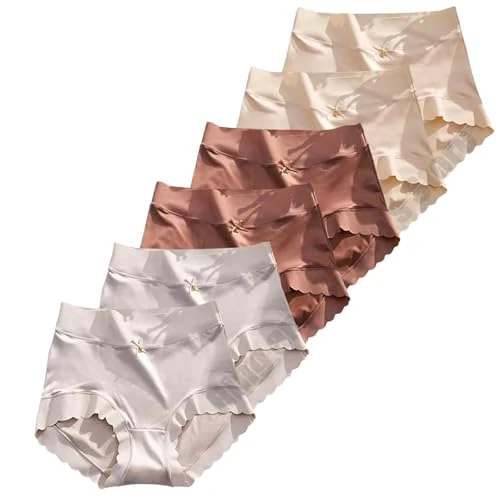 6Pcs Woman Panties Ice Silk Light Lingerie Lace Briefs Sexy Simple Silk Fabric Elastic Hip Lift Soft Underwear