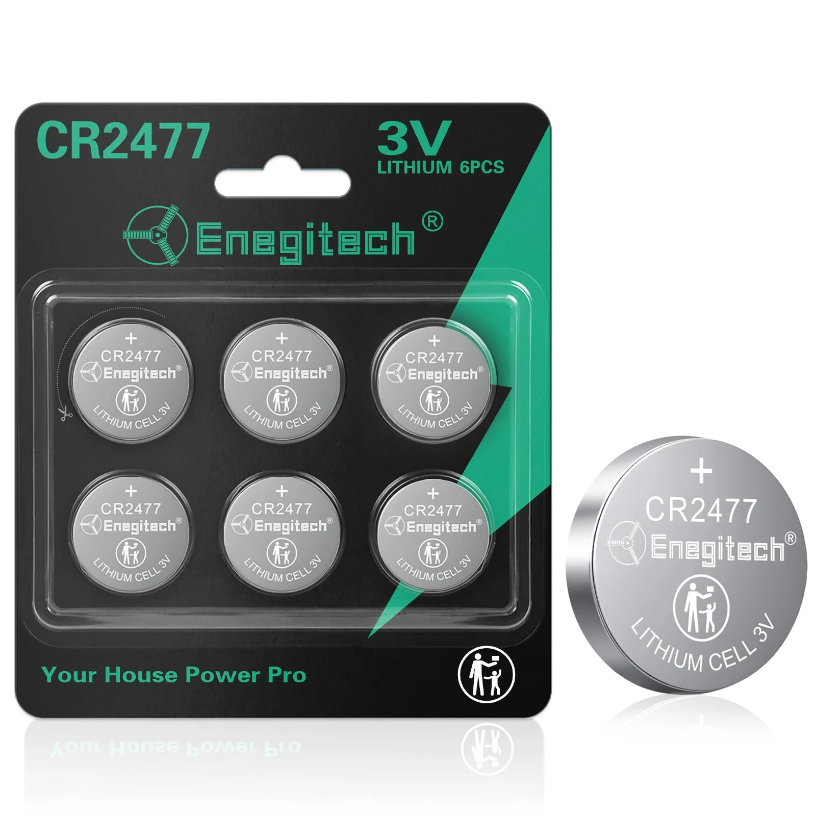 Enegitech CR2477 Lithium Button Battery Coin 2477 3V button cellfor Wall Clocks, Hygrometers, Electronic Scales, Smart Meters，Small Electronic Devices Coin cell 6 Pack