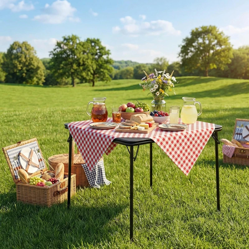 FurnitureR Folding Square Dining Table,Card Game Play Desk Portable for 4 People,Adults,Teens,Boys,Girls,Indoor,Outdoor,86x86x71cm,Black