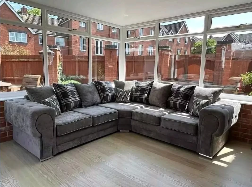 Verona Chesterfield Corner Sofa Range | 2c2 3c2 2c1 and fabrics available | Corner Sofa Living Room UK Upholstered | Scatter Back | (5 Seater, 2c2 Corner, Grey)