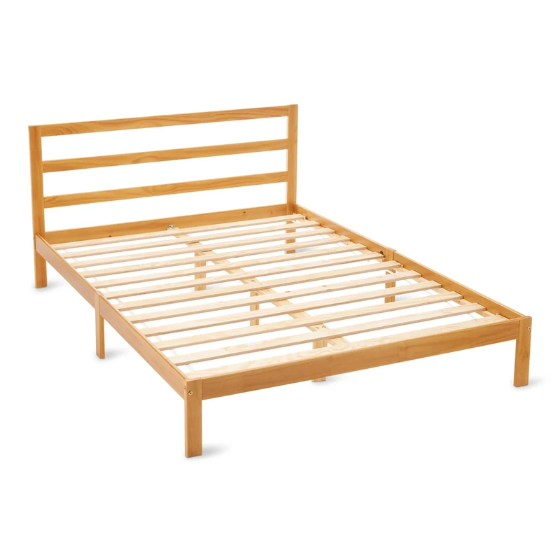 Amazon Basics King Bed Frame with Headboard, Solid Pine Wood with Bed Slats, 150 x 200 cm, King, Oak Finish