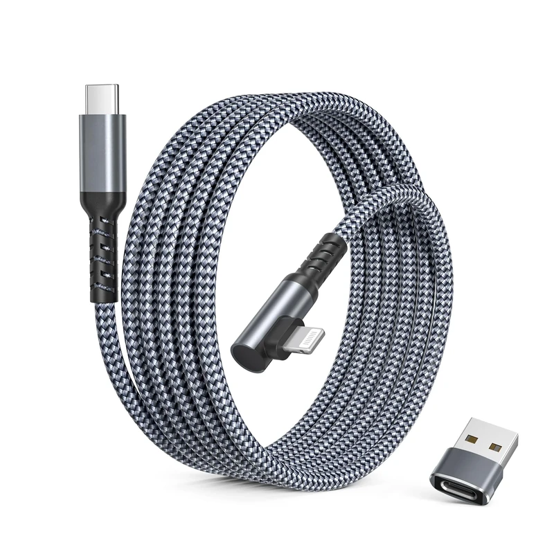 Elebase Right Angled USBC to Lightning Cable with USB Adapter 3M,90 Degree Type C Power Delivery Fast Charging Cord for Car,Apple 14 13 12 11 Mini Pro Max Plus,XS XR X 8 7 6 SE,iPad 8th 9th Generation