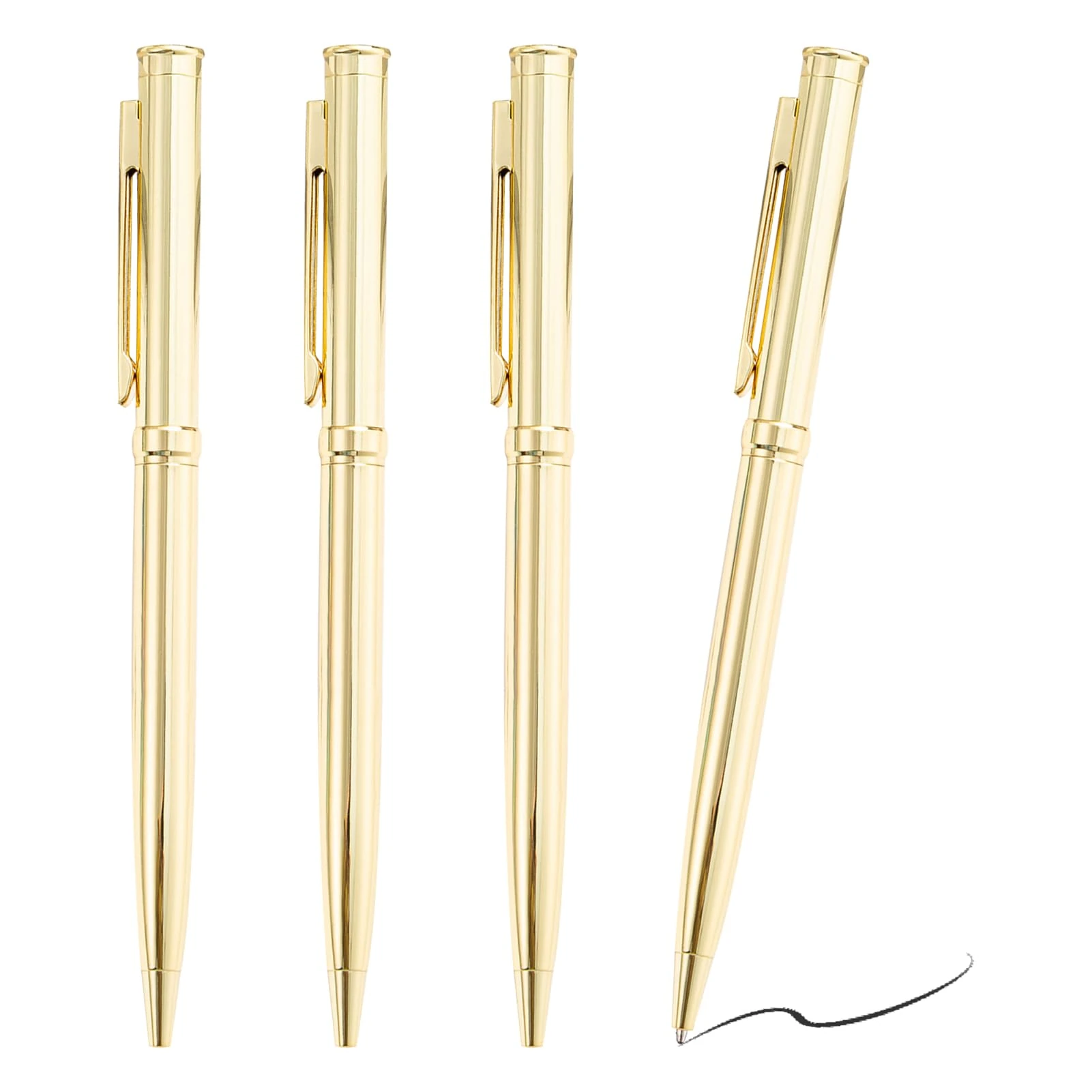 4 Pack Metal Ballpoint Pens, Retractable Metallic Pen Slim Stainless Steel with Black Ink, Smooth Writing Comfortable Grip, Perfect for Business, Office, Students, Teachers Gift Giving (Gold)