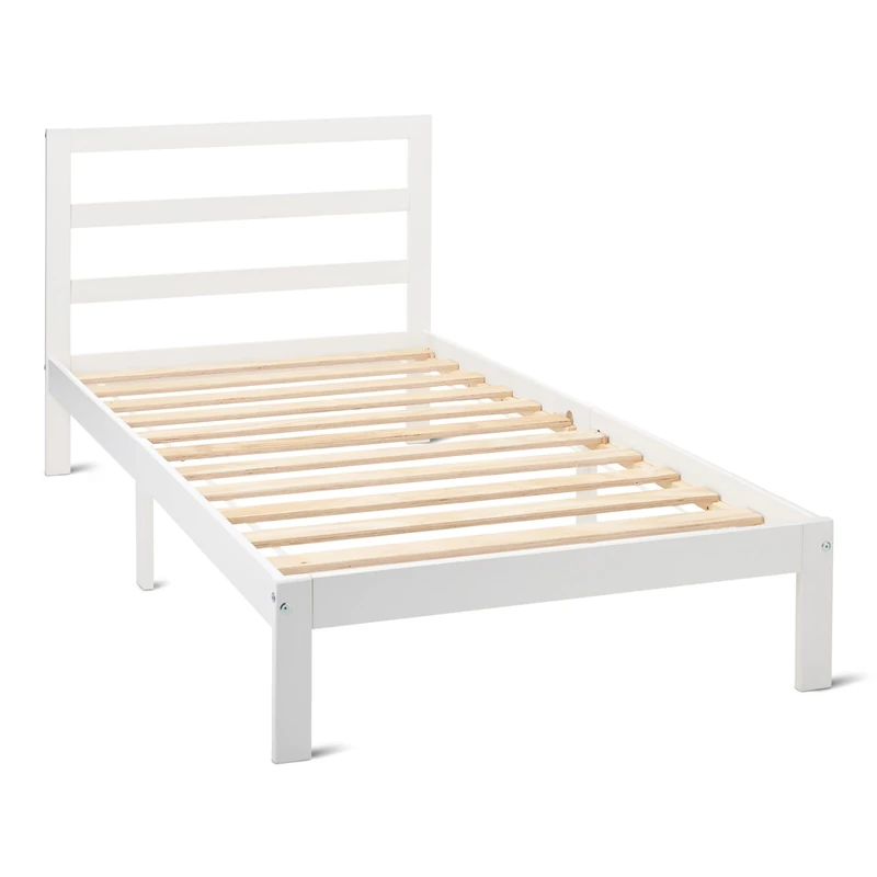Amazon Basics Single Bed Frame with Headboard, Solid Pine Wood with Bed Slats, 90 x 190 cm, Single, White