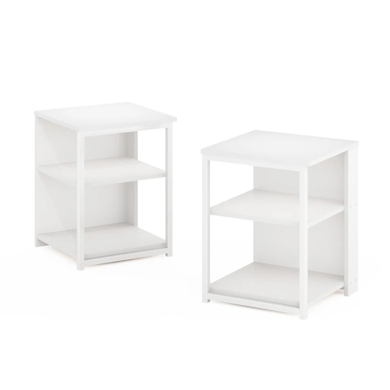 Furinno CAMNUS Side Table Set of 2, 2-Tier Modern Metal Frame End Table with Open Shelf, Night Stand, Bedside Table, for Living Room, Bedroom, Solid White