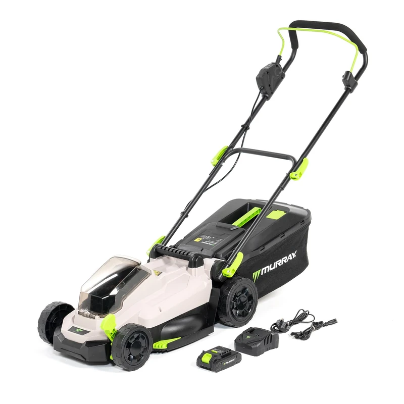 Murray Battery Cordless Lawnmower 20V Li-Ion with Induction Motor (2900/min) MU-BAT-LM33-KIT – 33 cm Cutting Width, 5-Stage Height Adjustment, 32L Catch Bag – Mulching & Rear Discharge