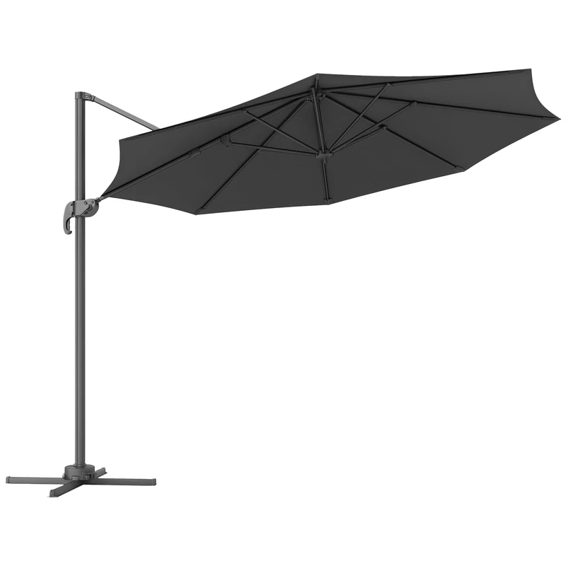 Outsunny 3 x 3(m) Cantilever Parasol with Cross Base, Garden Umbrella with 360° Rotation, Crank Handle and Tilt for Outdoor, Patio, Black