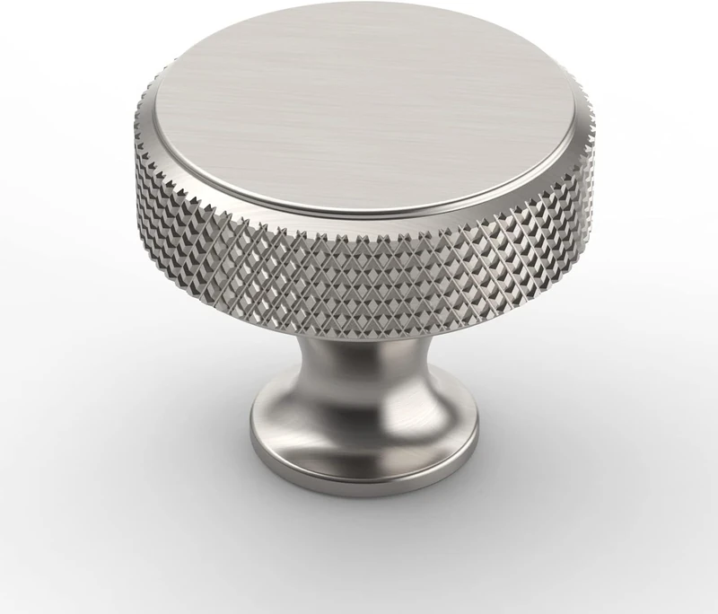 Amerdeco 5 Pack Brushed Satin Nickel Knurled Cabinet Knobs, Kitchen Drawer Handles for Dresser, Cupboard & Wardrobe