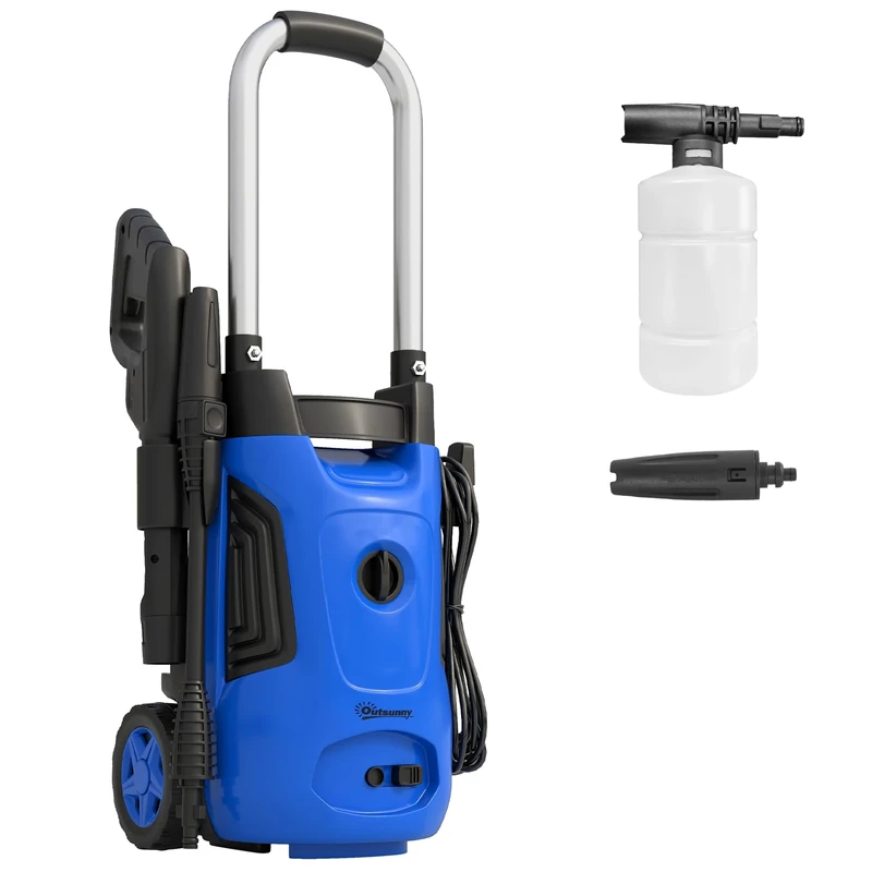Outsunny 1800W High Pressure Washer, 150 Bar Pressure, 420 L/h Flow, Portable Power Washer Jet Wash Cleaner with Adjustable Nozzle, 6M Hose, Steel Handle for Home Patio Car Driveway, Blue