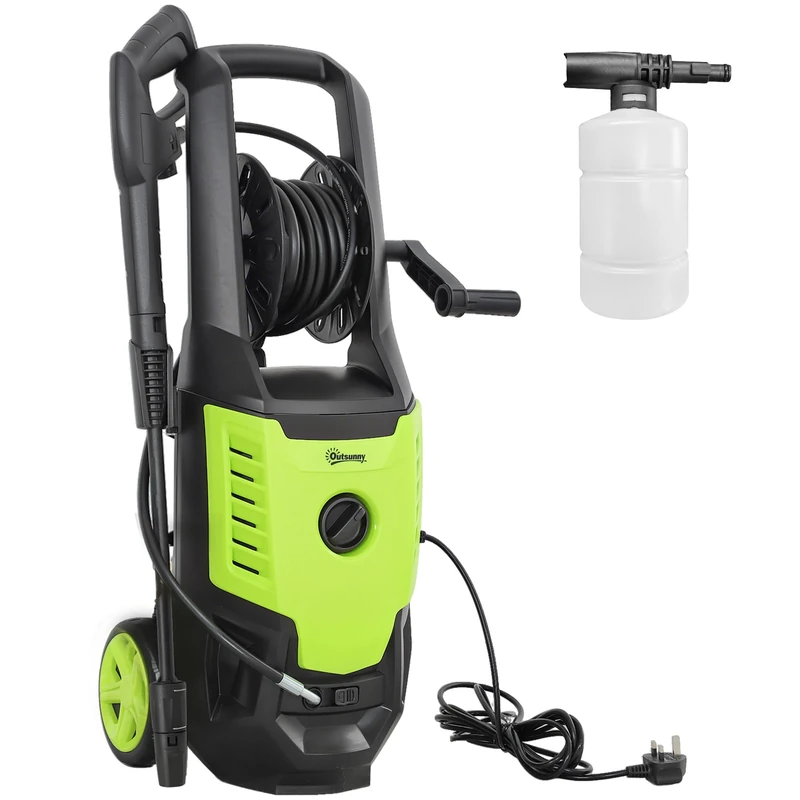 Outsunny 2200W High Pressure Washer, 170 Bar Pressure, 420 L/h Flow, Portable Electric Power Washer Jet Wash Cleaner with Adjustable Nozzle 6M Hose and Hose Reel for Home Patio Car Driveway, Green