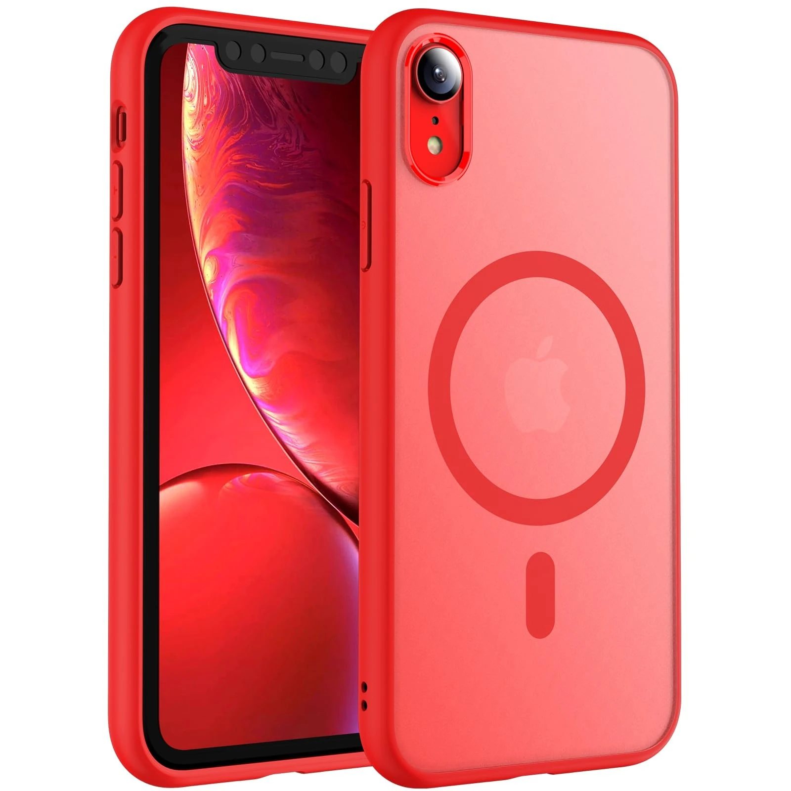 TOCOL Magnetic for iPhone XR Case 6.1-Inch, Fit for MagSafe, [14FT Military Grade Drop Tested], Shockproof Slim Anti-Fingerprint Translucent Matte Back Protective Phone Cover (Red)