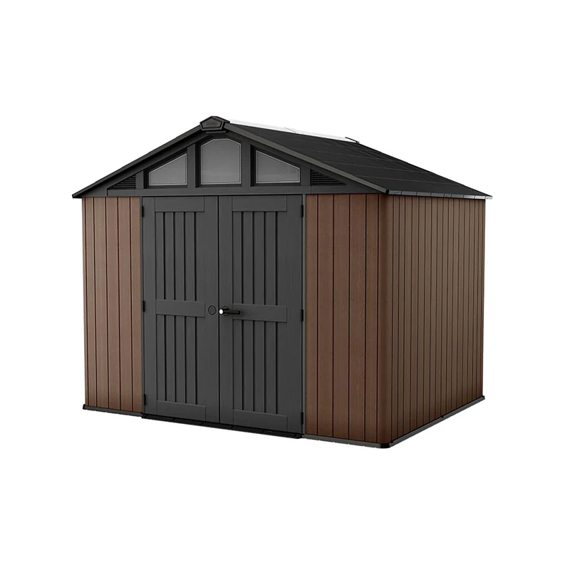 Keter Stronghold Shed 10x8ft – Brown | 18.6m³ Heavy-Duty Outdoor Storage | Steel-Reinforced Evotech Panels | Extra-Wide Doors, Skylights & Ventilation | Weatherproof & Maintenance-Free