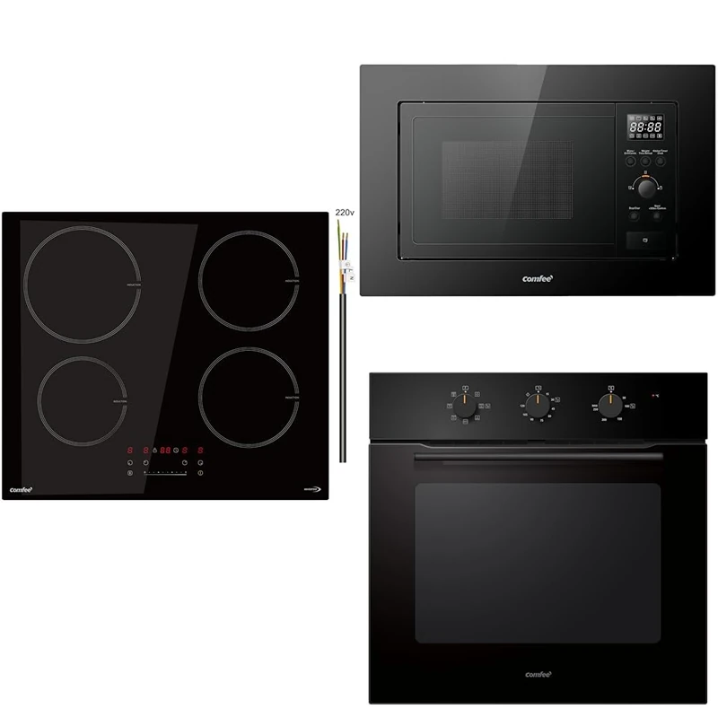 COMFEE' Built-in Induction Hob Microwave Electric Oven Set - 4 Zone Induction Hob + 20L Digital Grill Microwave + 60cm Built-in Electric Fan Oven, 60L, 8 Function with Airfry